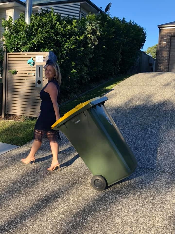DRESSED UP TAKING TRASH OUT #95488434