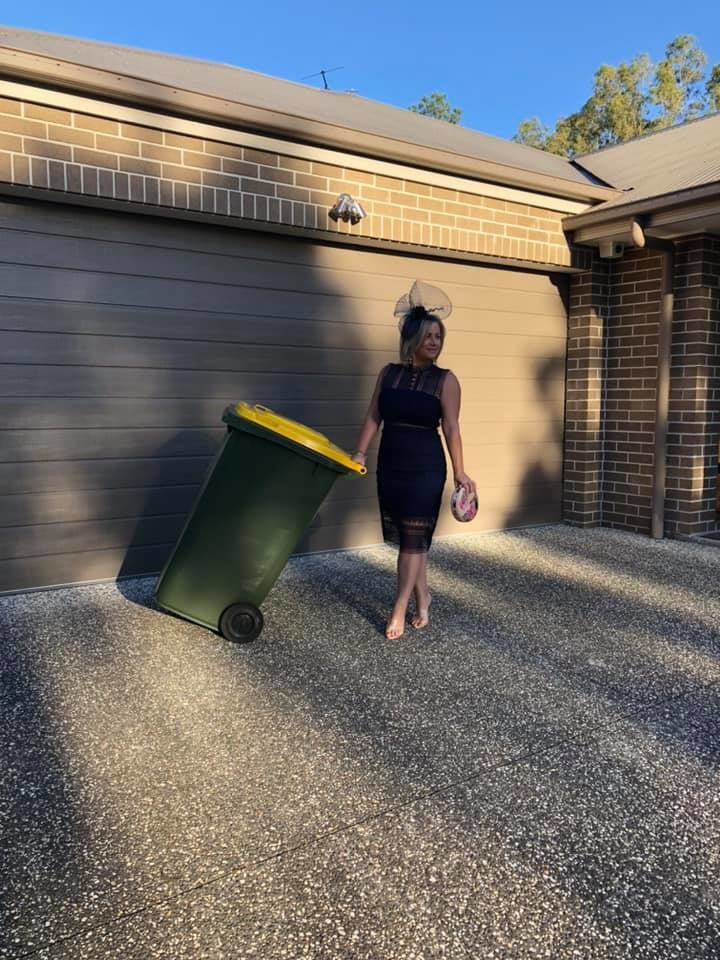 DRESSED UP TAKING TRASH OUT #95488476