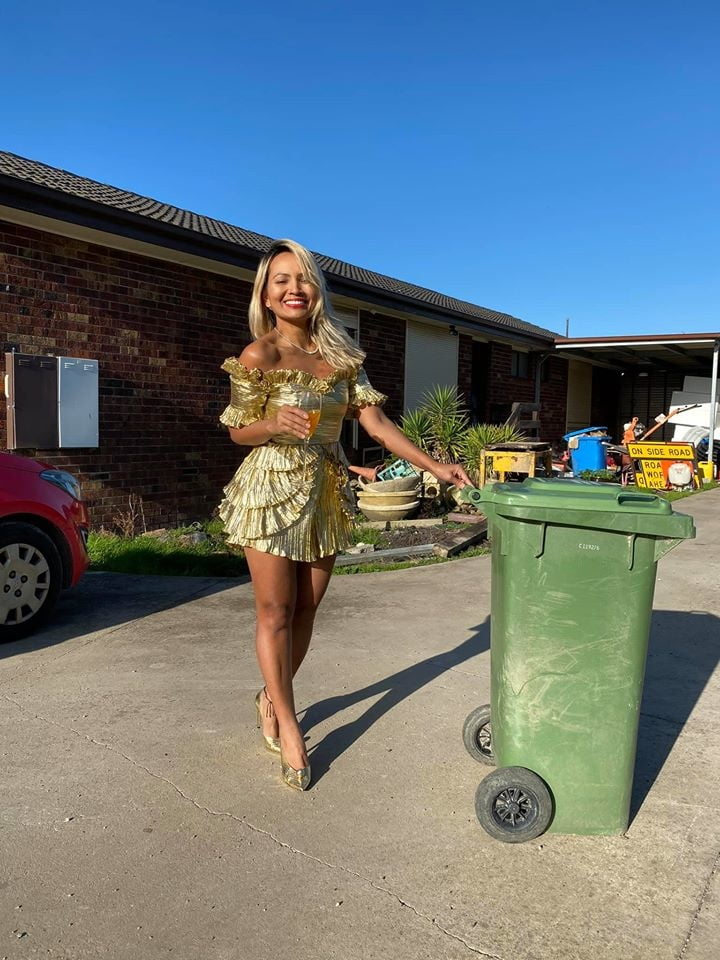 DRESSED UP TAKING TRASH OUT #95488562