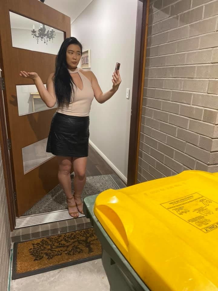 DRESSED UP TAKING TRASH OUT #95488577