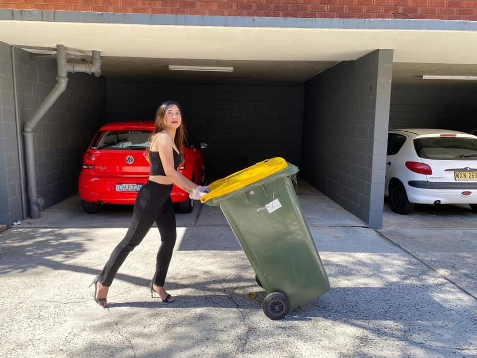 DRESSED UP TAKING TRASH OUT #95488619
