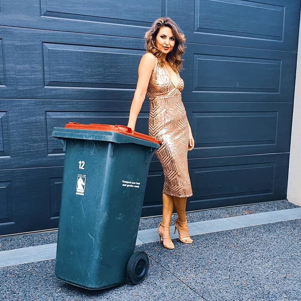 DRESSED UP TAKING TRASH OUT #95488622