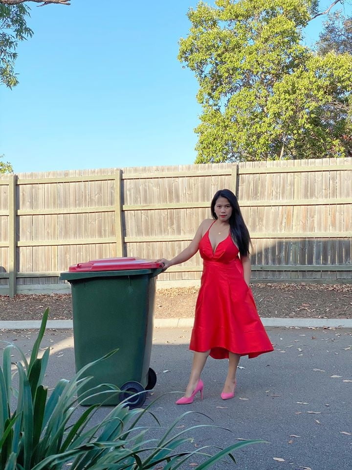 DRESSED UP TAKING TRASH OUT #95488650