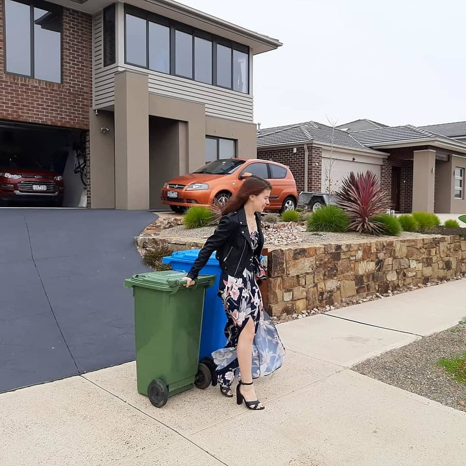 DRESSED UP TAKING TRASH OUT #95488668