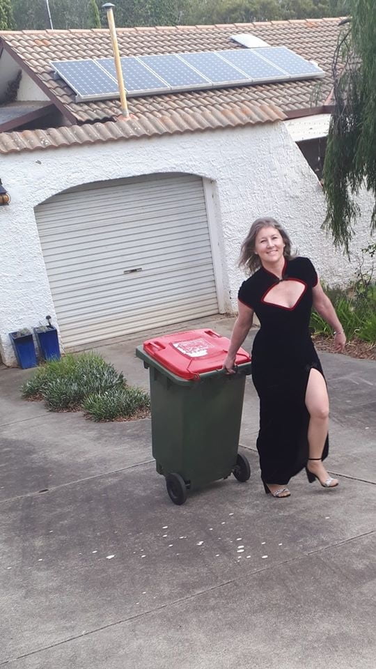 DRESSED UP TAKING TRASH OUT #95488694