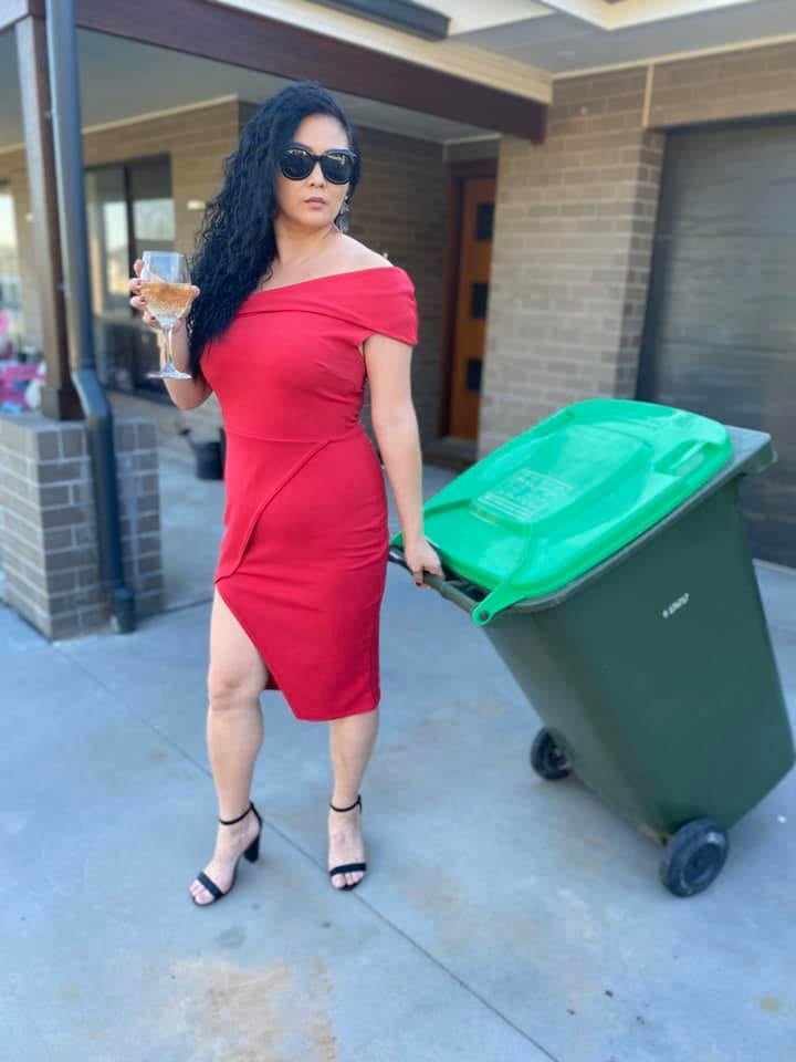 DRESSED UP TAKING TRASH OUT #95488697