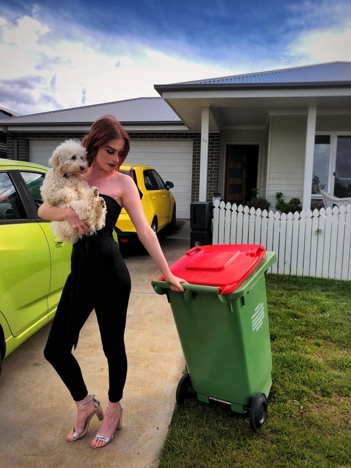 DRESSED UP TAKING TRASH OUT #95488709