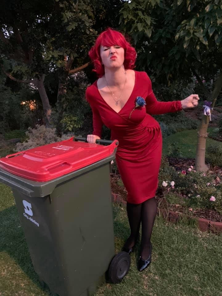 DRESSED UP TAKING TRASH OUT #95488714