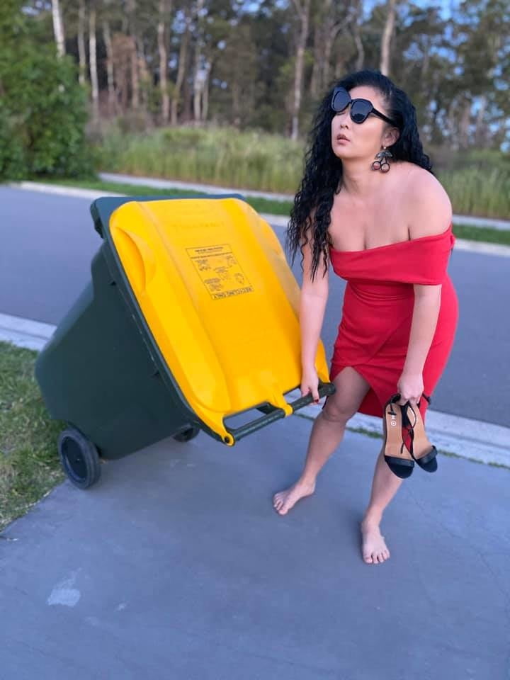 DRESSED UP TAKING TRASH OUT #95488726