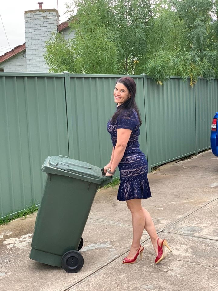 DRESSED UP TAKING TRASH OUT #95488741