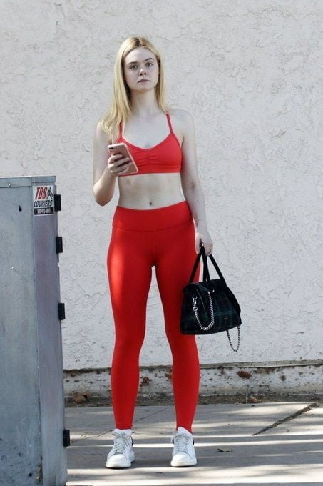 Elle Fanning - Red Gym Outfit For Filthy Wank Meets #97918595