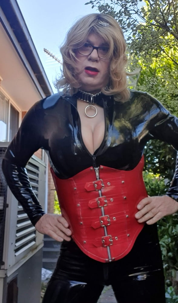Rachel Wears a Catsuit and a Red Corset #106831803