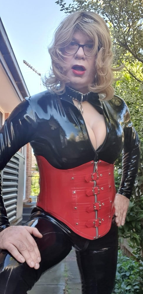 Rachel Wears a Catsuit and a Red Corset #106831805