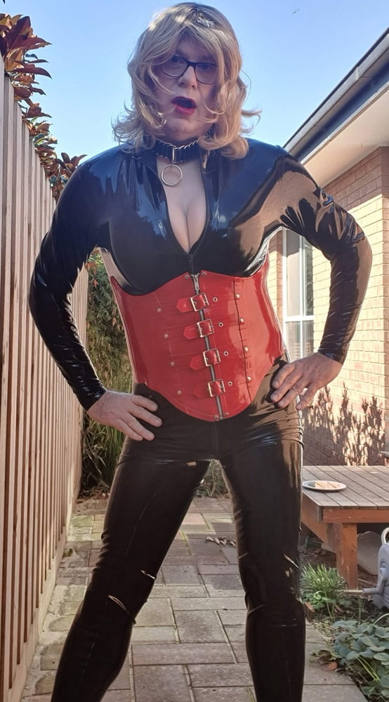Rachel Wears a Catsuit and a Red Corset #106831810