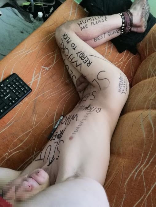Slave body writing in dirty basement. Humiliation comment #107016702