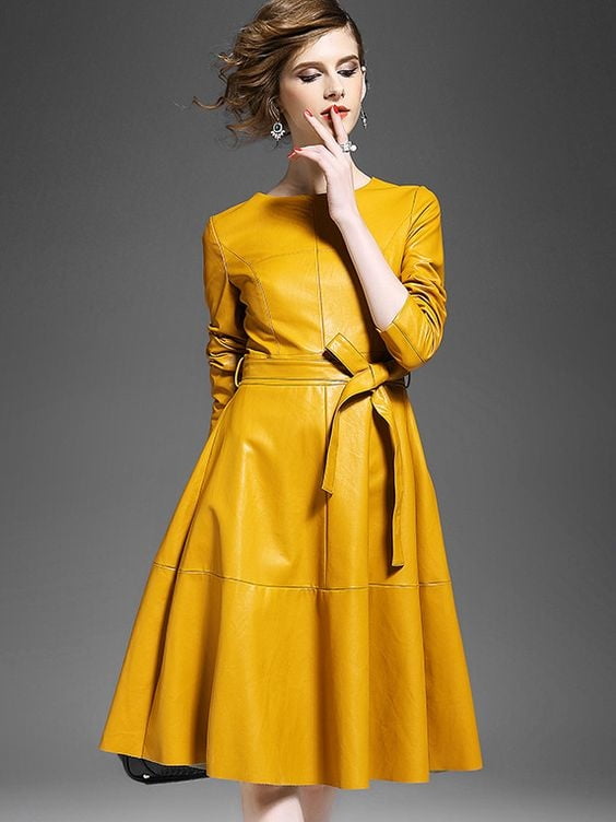 Yellow Leather Dress 3 - by Redbull18 #99628058
