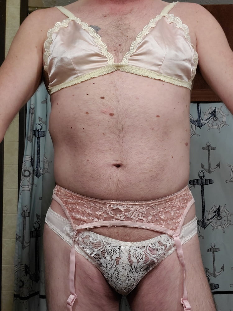 Pink nylon and lace panty ensemble #107259617