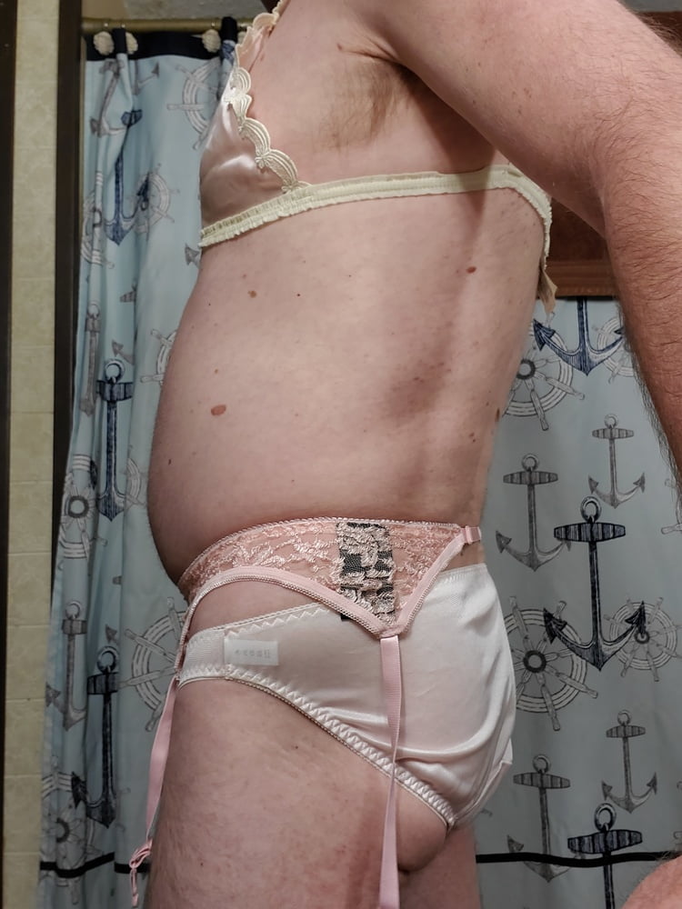 Pink nylon and lace panty ensemble #107259618