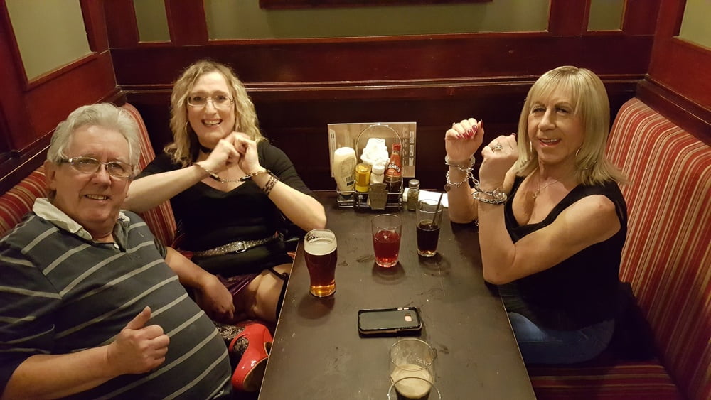 Lisa and Pauline in Handcuffs in the pub with Mike and John #106850514