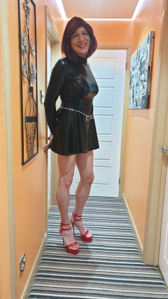 Sissy Lucy in Latex Skater Dress and Chastity #107139909