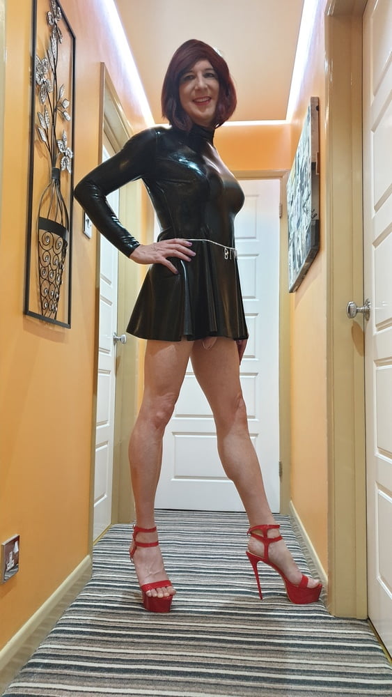 Sissy Lucy in Latex Skater Dress and Chastity #107139913