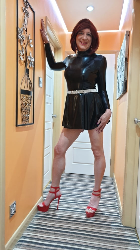 Sissy Lucy in Latex Skater Dress and Chastity #107139919