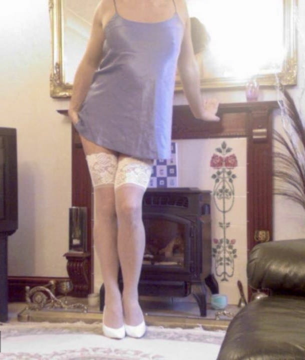 Blue Nightie and White Fishnet Stockings #107005698