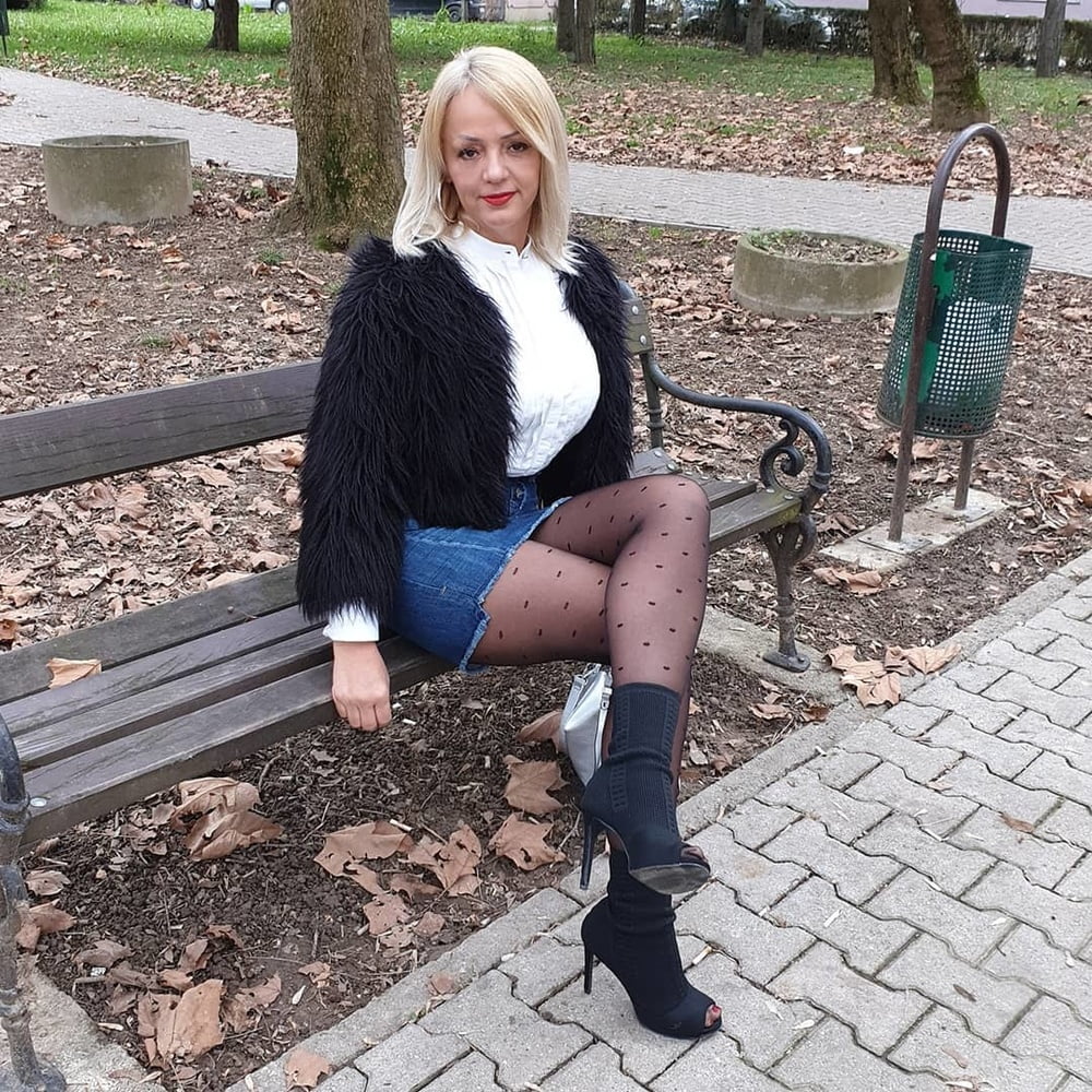 Amateur mature Sonja posing in nylon outside #99723042