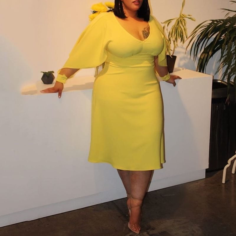 Plus size yellow dress
 #94909556