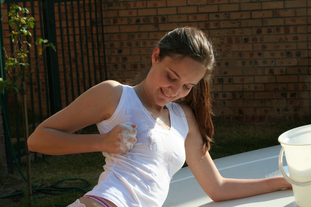 Slutty Davida getting wet and naked washing her car outside #93488769