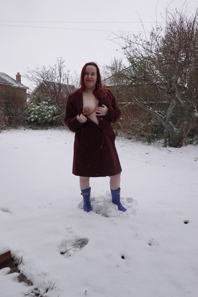 Pregnant flashing naked in the cold snow #106779926
