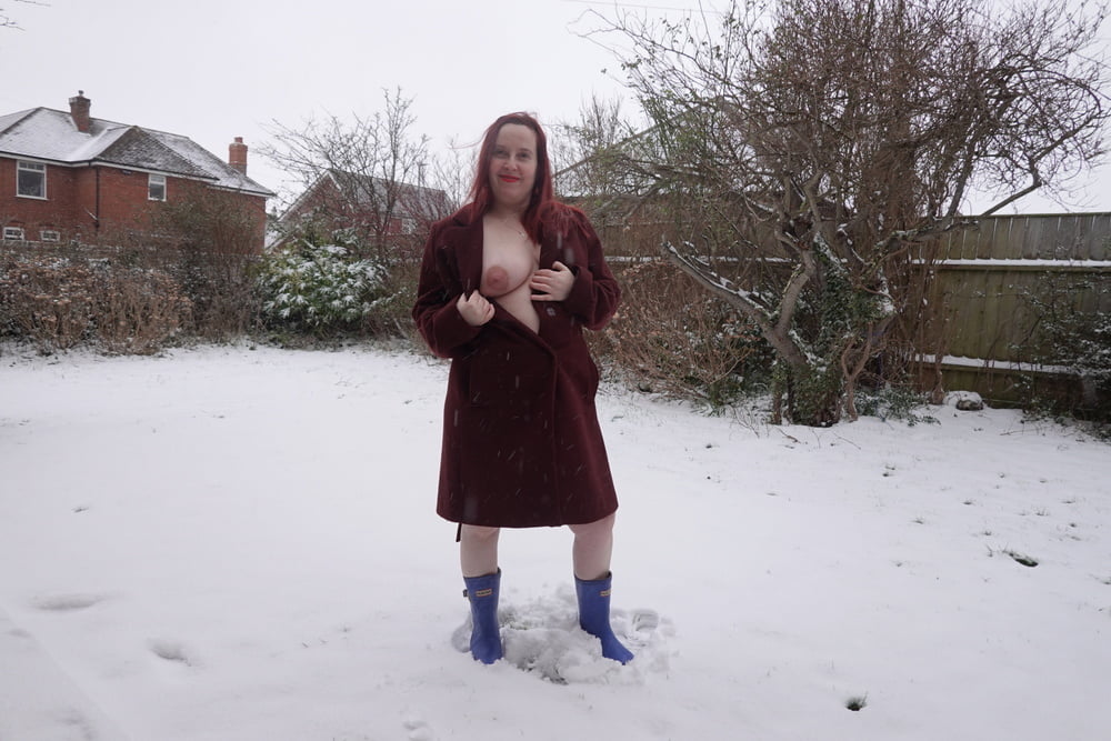 Pregnant flashing naked in the cold snow #106779929