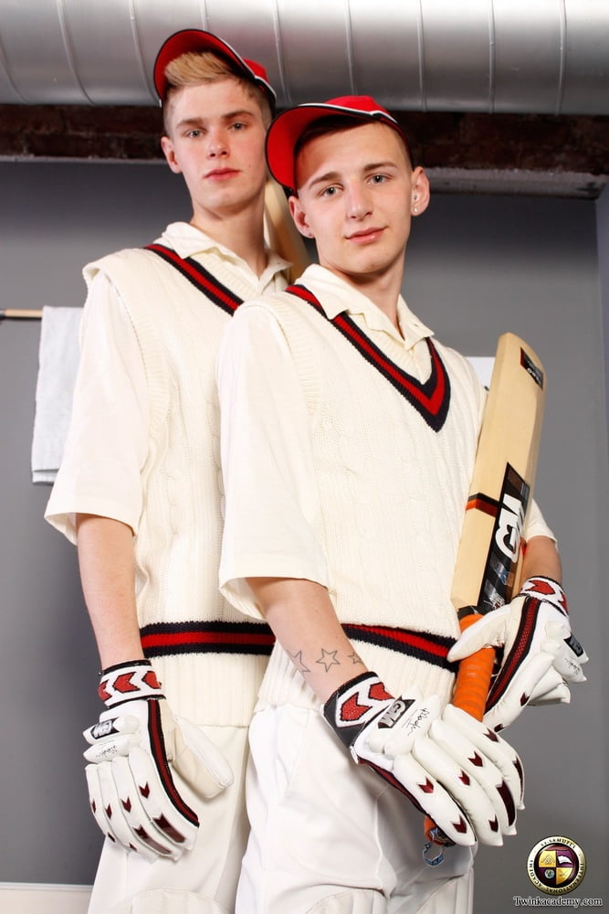 Two British lads pose together after the cricket match #106859230