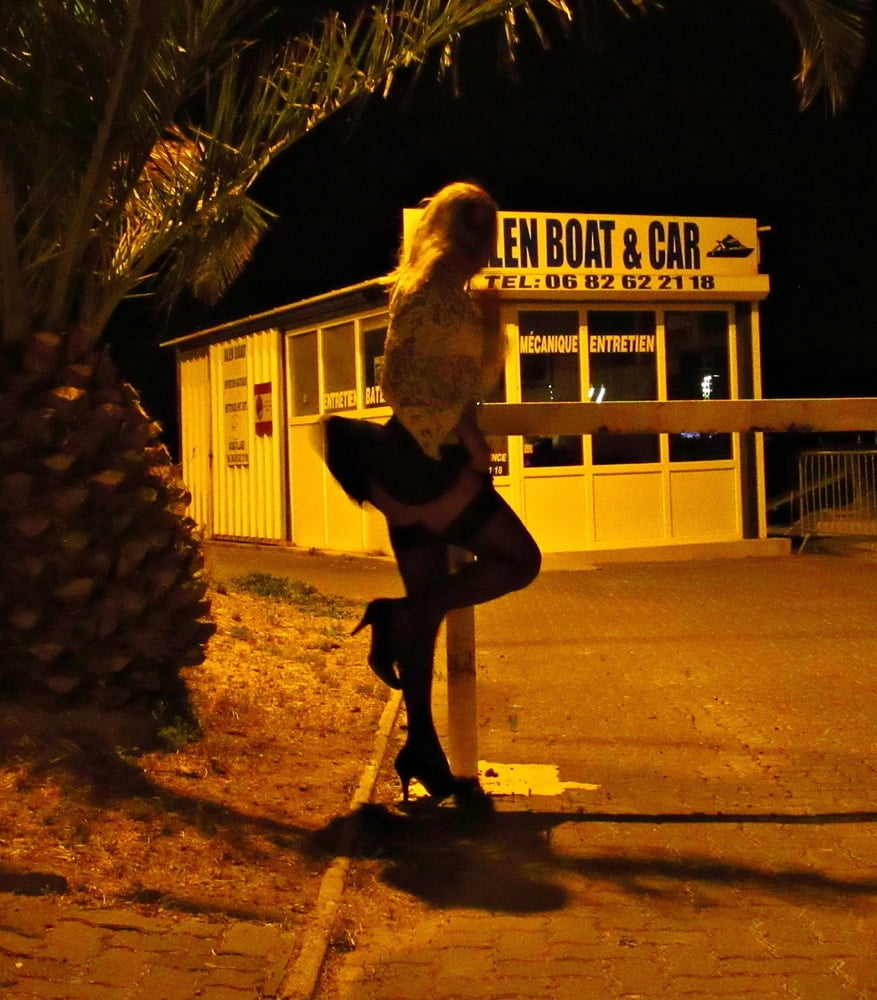 Sexy Girl in Cap d&#039;Agde on the street by night, in Stockings #82204696