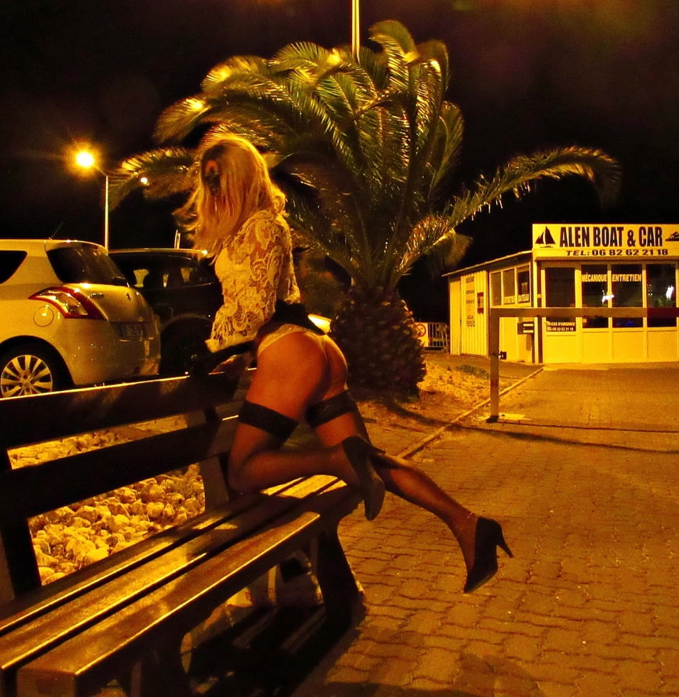 Sexy Girl in Cap d&#039;Agde on the street by night, in Stockings #82204745