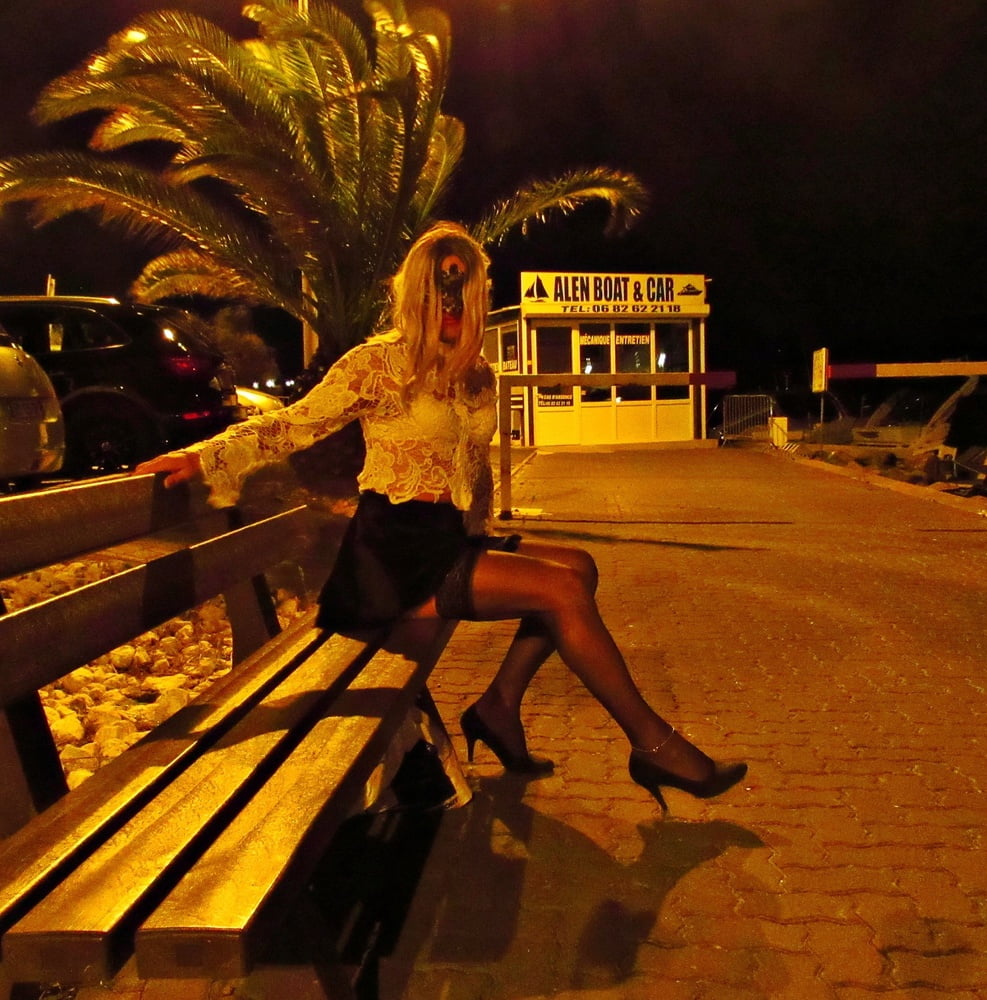 Sexy Girl in Cap d&#039;Agde on the street by night, in Stockings #82204751