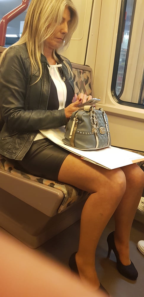 Street Pantyhose - Old Bitch in Tan Pantyhose on Train #97048585