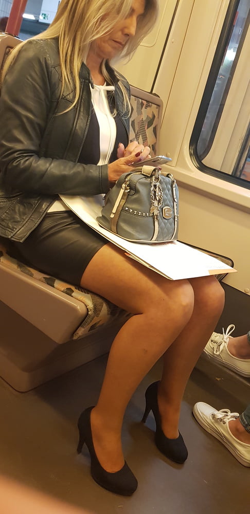 Street Pantyhose - Old Bitch in Tan Pantyhose on Train #97048589