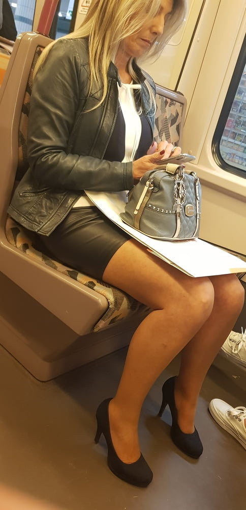 Street Pantyhose - Old Bitch in Tan Pantyhose on Train #97048591
