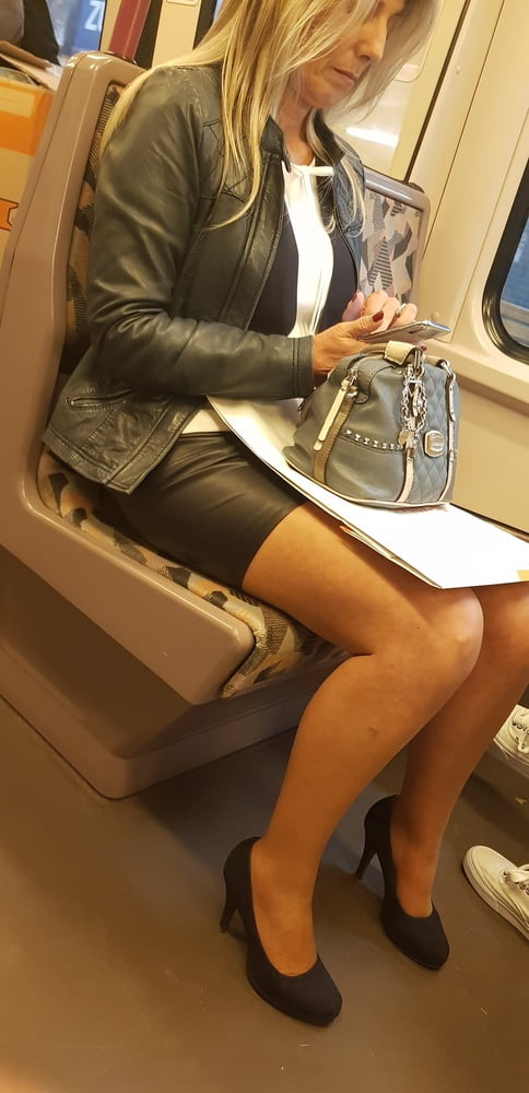 Street Pantyhose - Old Bitch in Tan Pantyhose on Train #97048593
