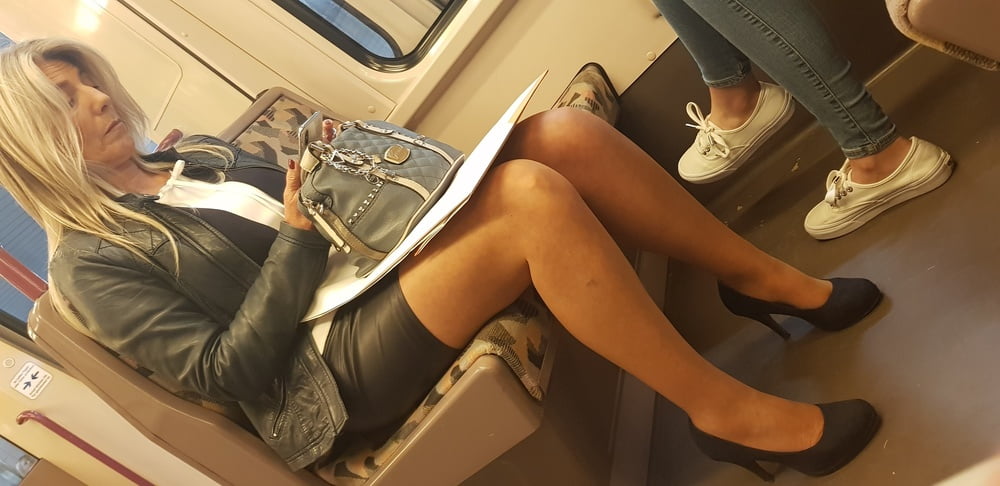 Street Pantyhose - Old Bitch in Tan Pantyhose on Train #97048599
