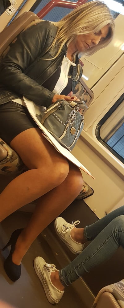 Street Pantyhose - Old Bitch in Tan Pantyhose on Train #97048601