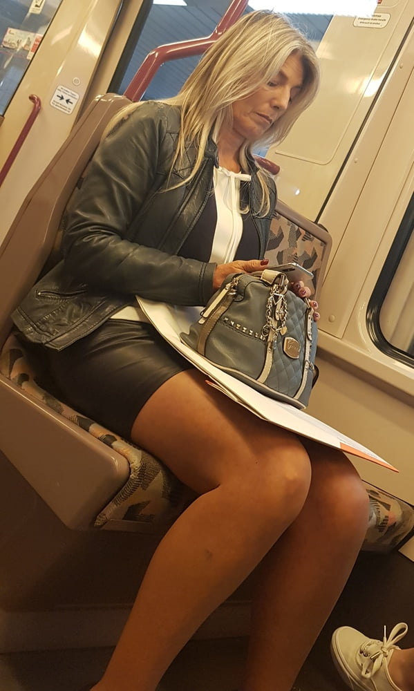 Street Pantyhose - Old Bitch in Tan Pantyhose on Train #97048603