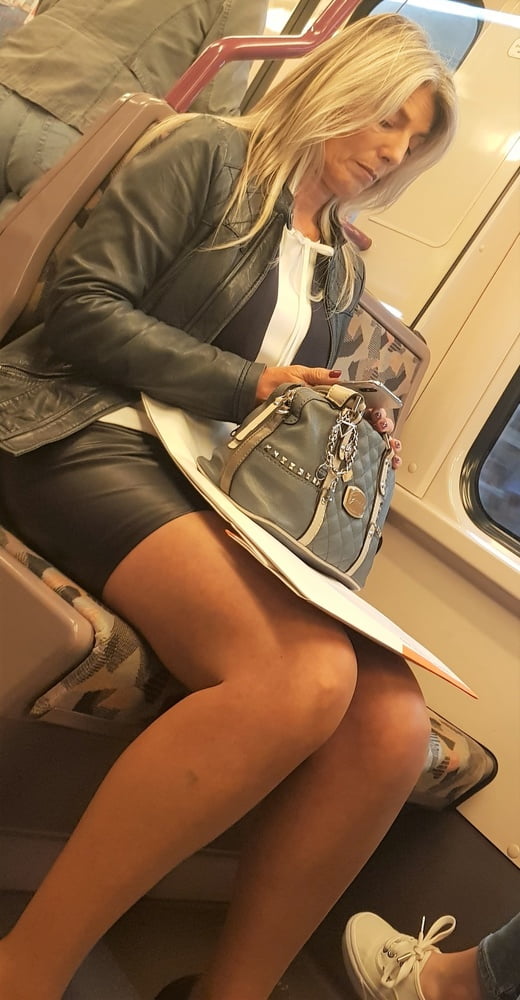 Street Pantyhose - Old Bitch in Tan Pantyhose on Train #97048605