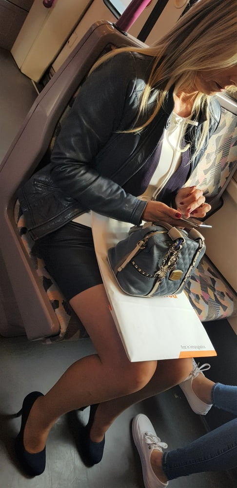 Street Pantyhose - Old Bitch in Tan Pantyhose on Train #97048619