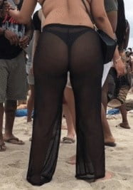 Sexy black thong booty in sheer pants #93100656