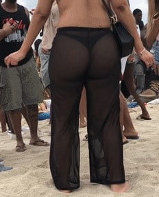 Sexy black thong booty in sheer pants #93100689