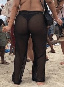 Sexy black thong booty in sheer pants #93100704