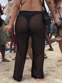 Sexy black thong booty in sheer pants #93100707