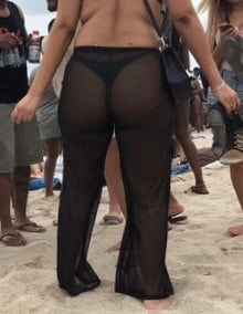 Sexy black thong booty in sheer pants #93100727